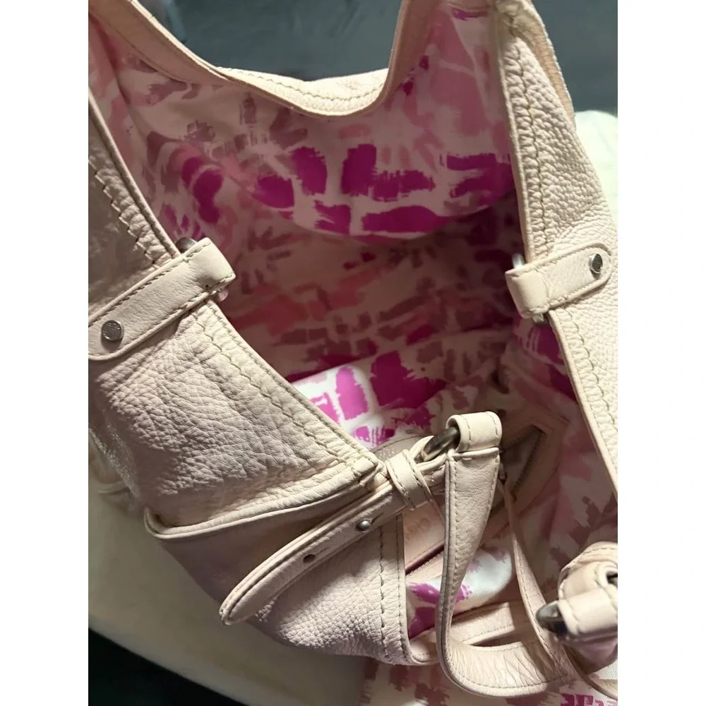 Cole Haan Blush Pink Pebbled Leather Hobo Shoulder Bag Dust Bag Wristlet EUC